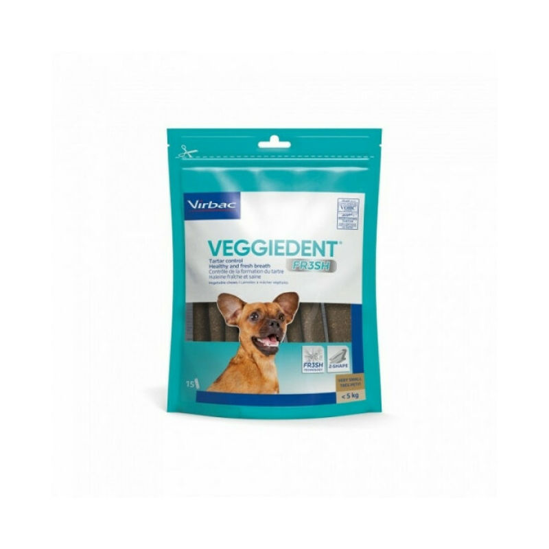 Lamelles dentaires anti-plaque VeggieDent Fresh Virbac Chiens < 5 kg - XS - 1 Sachet de 15 lamelles