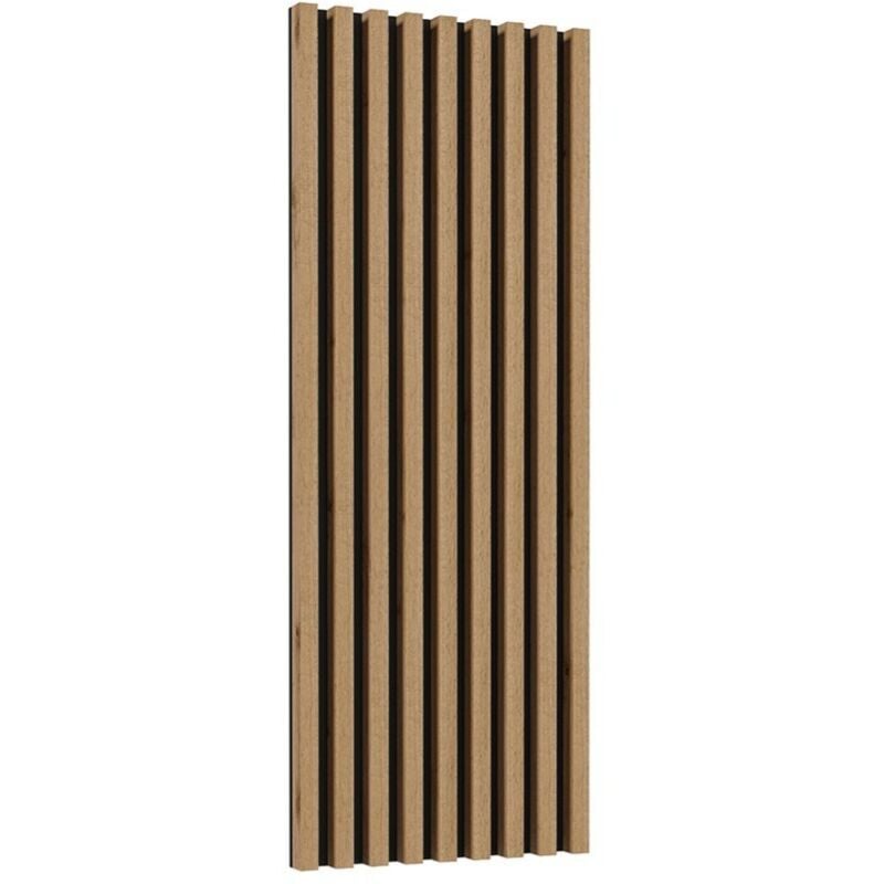 Meublorama - Lamelles murales verticales aspect chêne sur support fond noir mat collection clara
