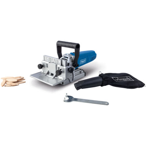 Lamelleuse Scheppach BCJ900 900W – Vitesse 12 000 tr/min – Disque Ø100 mm – Profondeur de fraisage 1,8 mm – Pour bois massif et aggloméré