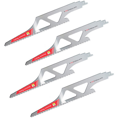 Lames de scie alternative de 30 cm (12 pouces) pour l'élagage du bois, à tranchant arqué, en acier inoxydable 6 TPI, pour bois frais, humide et sec, bûches et tuyaux PVC. Dents trempées,Lot de 4 lames