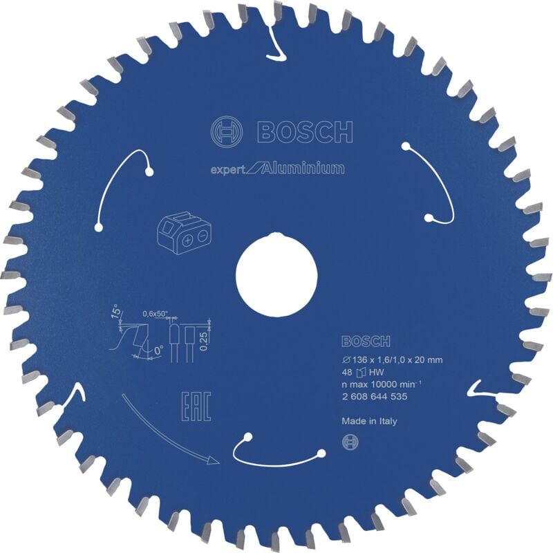 Bosch - Lame de scie circulaire Expert for Aluminium pour scies circulaires portatives sans fil 136 x 1,6 / 1 x 20 48 dents - 2608644535
