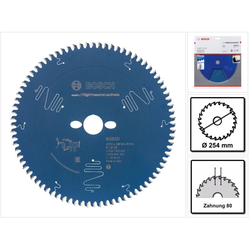 Bosch - Expert for High Pressure Laminate Lame de scie circulaire 254 x 30 x 2,8 mm 80 dents (2608644360)