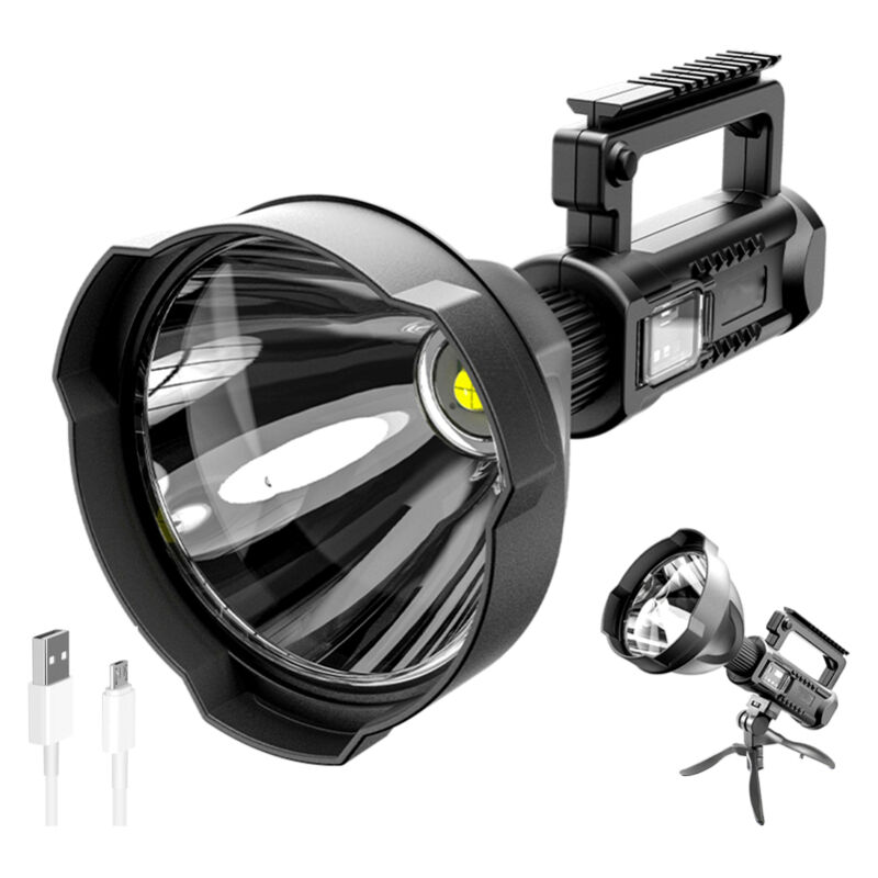 Lampe de recherche d'extérieur portable avec trépied réglable, lumière faible/moyenne/forte/flash haute luminosité, 4 modes d'éclairage différents, 3