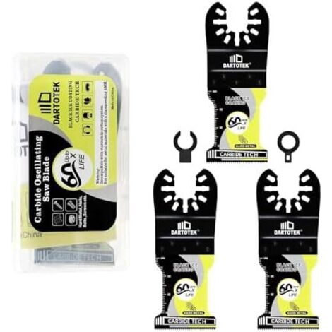 Lames de Scie Oscillante, Lame Outil Multifonction pour le Métal Dur, Bois, Revêtu Titane, 3 Pièces, Accessoires Oscillants Universels avec 2 Adaptateurs -