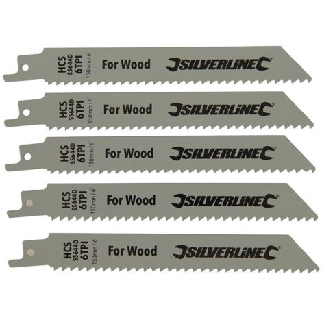 Lames de scie-sabre pour bois, 5 pcs, Acier HCS - 6 TPI - 150 mm, Acier HCS - 6 TPI - 150 Mm
