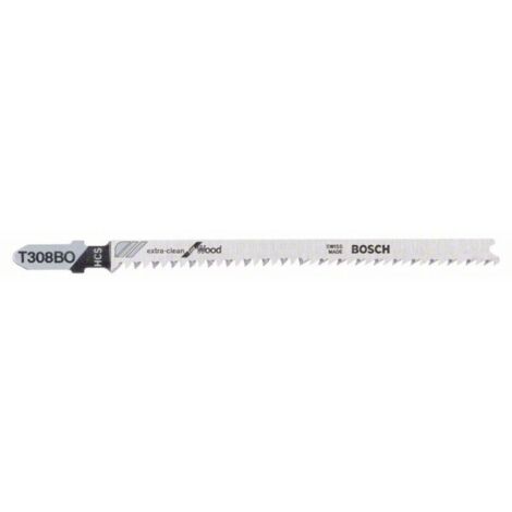 Lames de scie sauteuse pour bois tendre, coupe courbe fine, Réf. Bosch : T 308 BO, Qualité de lame de scie HSC, Long. totale 117 mm