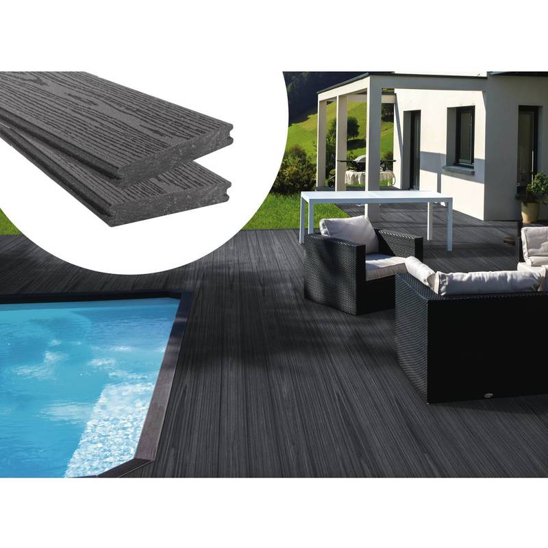 Lames de terrasse  composite Long 2 4m 1 m2  Gris 1377 