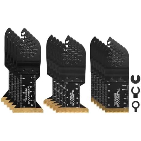 Lames d'outils oscillants 16 pièces, lames multi-outils en titane, coupe rapide pour le bois, métal, les clous et matériaux durs, Rockwell Milwaukee avec 3 adaptateurs supplémentaires -