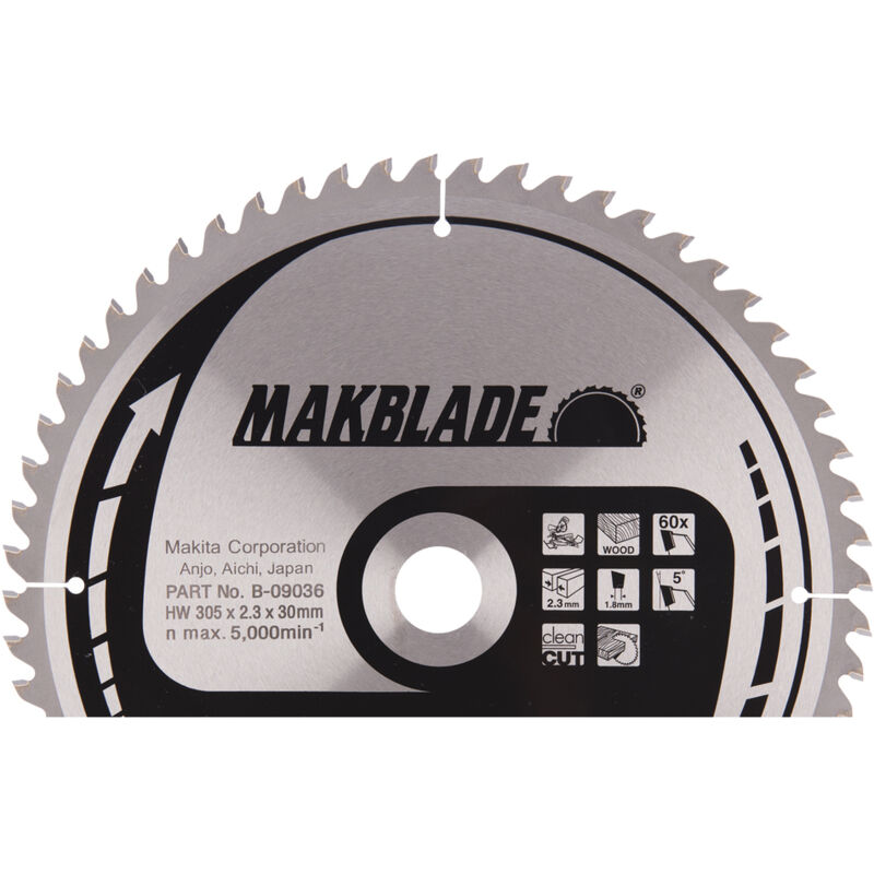 B-09036 mitra markblade bord disque 305 x 2,3 60Z 5 mm 1,8 essieux 30 degrés - Makita