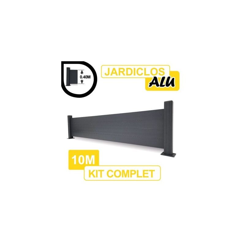 Kit Clôture Aluminium Gris Anthracite 10M - JARDICLOS - Sur Platines - 0,40 mètre