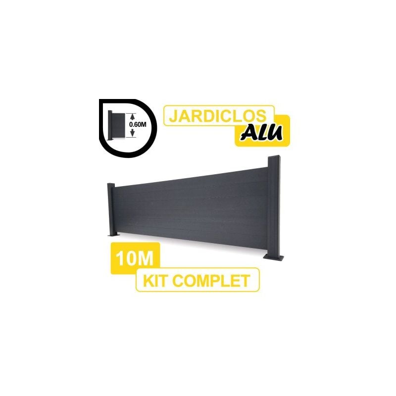 Cloture&jardin - Kit Clôture Aluminium Gris Anthracite 10M - jardiclos - Sur Platines - 0,60 mètre