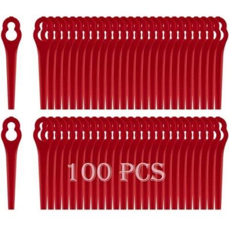 Lames plastique pour tondeuses Einhell, lot de 100 pièces. Enroulées, remplacement facile et durable.