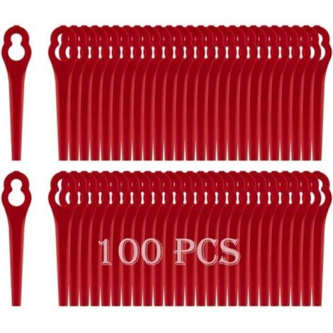 Lames plastique pour tondeuses Einhell, lot de 100 pièces. Enroulées, remplacement facile et durable.