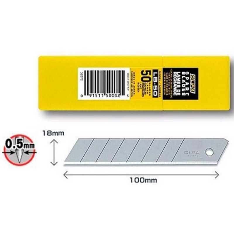 Olfa - Lot de 50 lames de coupe standard LB-50 , largeur 18 mm, argent