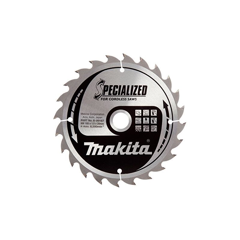 Makita - B-09167 165 x 20 mm spécialisés lame de scie circulaire 24 dents pour scie sans fil avec - rouge/argent