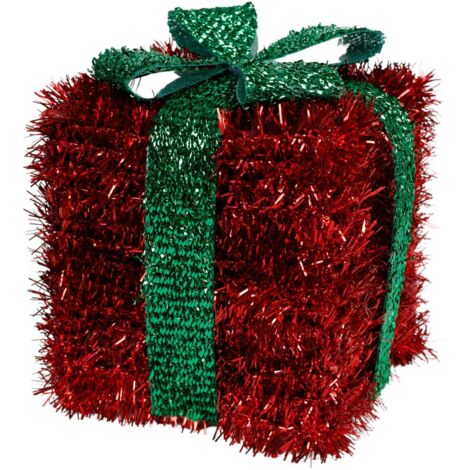 Lametta Weihnachtsgeschenk rot 13cm mit Schleife Weihnachtsdeko Geschenkpäckchen