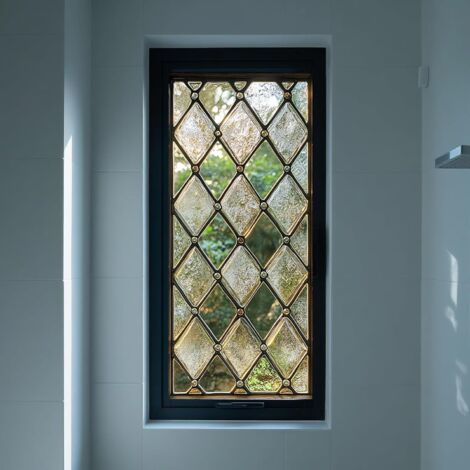 Lámina electrostática decorativa con diseño de rombos, 45 x 100 cm, efecto vidriera, ideal para puertas y ventanas de cristal en el hogar o la oficina.