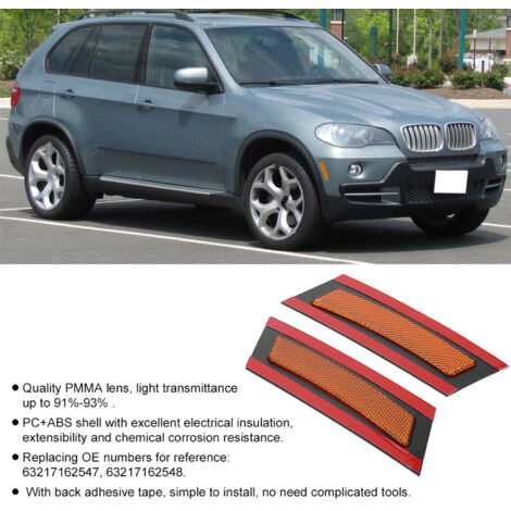 Láminas reflectantes laterales E70 para BMW X5 2007-2010, par de PMMA amarillo de alta calidad