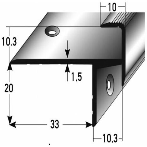 Laminat-Parkett-Treppenkante Brompton / Winkelprofil, Einfasshöhe 10,3 mm, 33 mm breit, Aluminium eloxiert, gebohrt-silber-1000 - silber