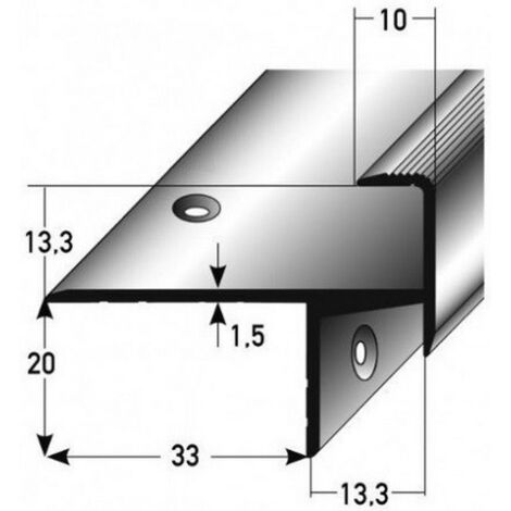 Laminat-Parkett-Treppenkante / Winkelprofil "Cardale", Einfasshöhe 13,3 mm, 33 mm breit, Aluminium eloxiert, gebohrt-silber-1000