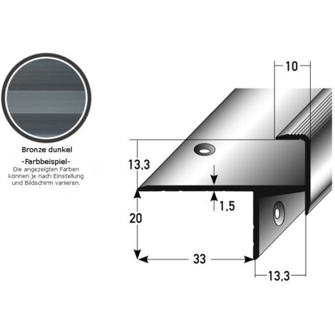 Laminat-Parkett-Treppenkante / Winkelprofil "Cardale", Einfasshöhe 13,3 mm, 33 mm breit, Aluminium eloxiert, gebohrt-bronze dunkel-1000