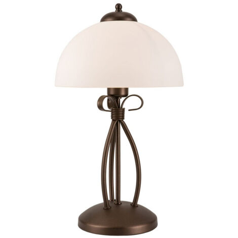 Lamkur Adelle Tischlampe mit Schirm mit Glasschirm, braun, 1x E27