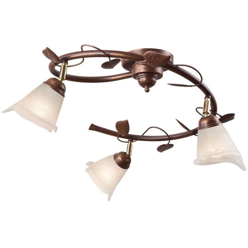 Lamkur Bluszcz Plafonnier semi-encastré à bras multiples avec abat-jour en verre, marron, 3x E14