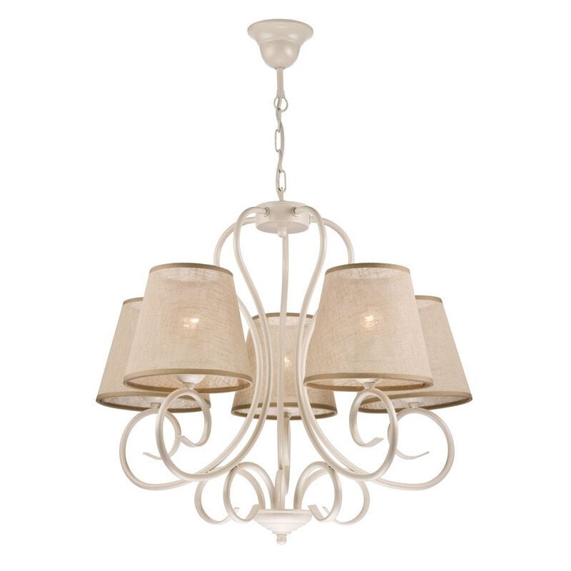 Lamkur Lighting - Lamkur Lorenzo Plafonnier suspendu à bras multiples, abat-jour en tissu, blanc, 5x E27