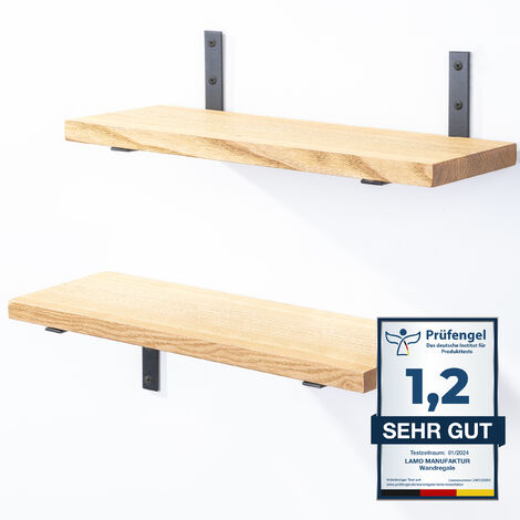 LAMO Manufaktur 2 Stück Wandregal Holz 2x 42cm  Schweberegal Massiv 100% Echtholz  Hängeregal für Wohnzimmer, Schlafzimmer, Küche, Büro, Badezimmer  Wandregale SET 4 Gerade Farbe: Natur