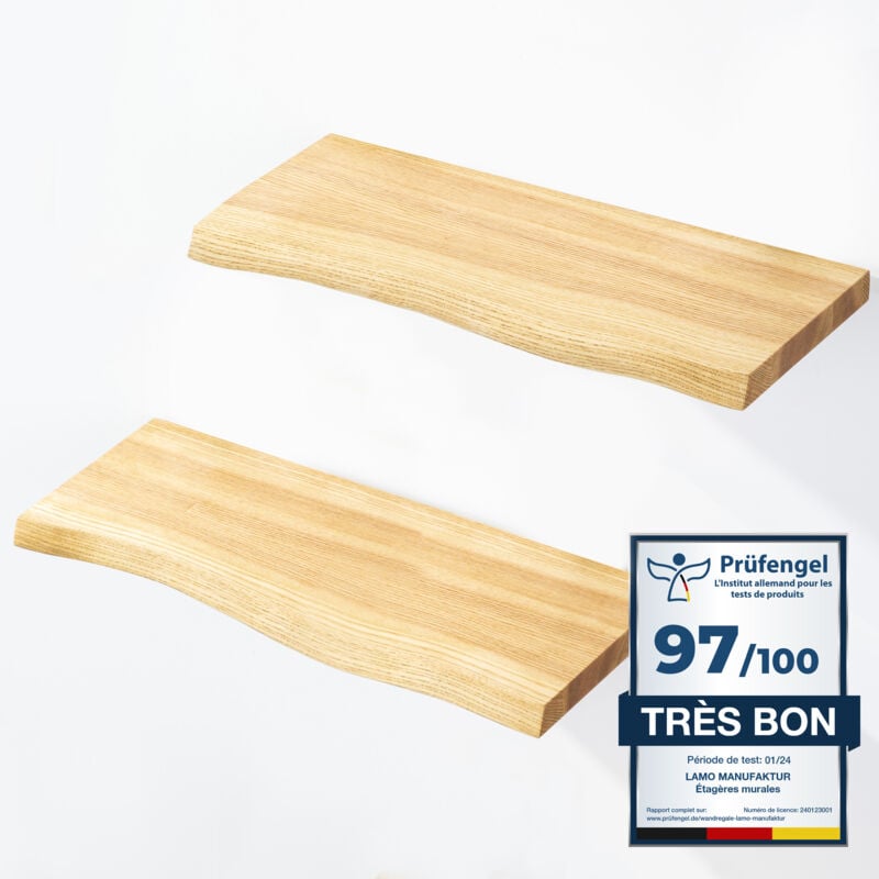 Lamo Manufaktur - 2 étagères murale en bois avec fixation invisible 2x 42cm Etagère murale en 100% bois massif Etagère murale pour salon set 2