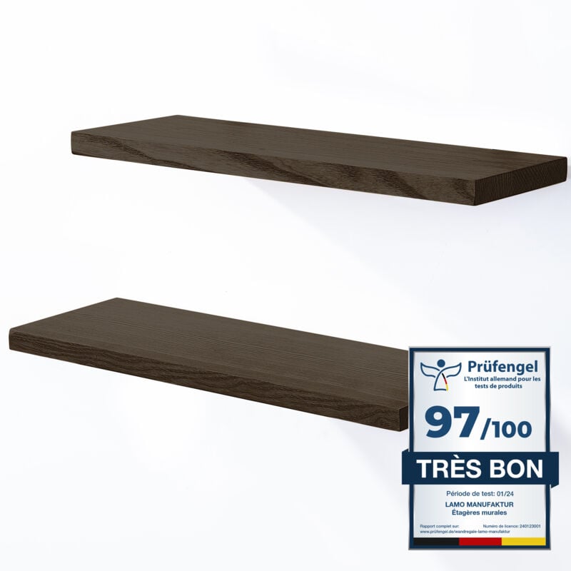 Lamo Manufaktur - 2 étagères murale en bois avec fixation invisible 2x 42cm Etagère murale en 100% bois massif Etagère murale pour salon set 4