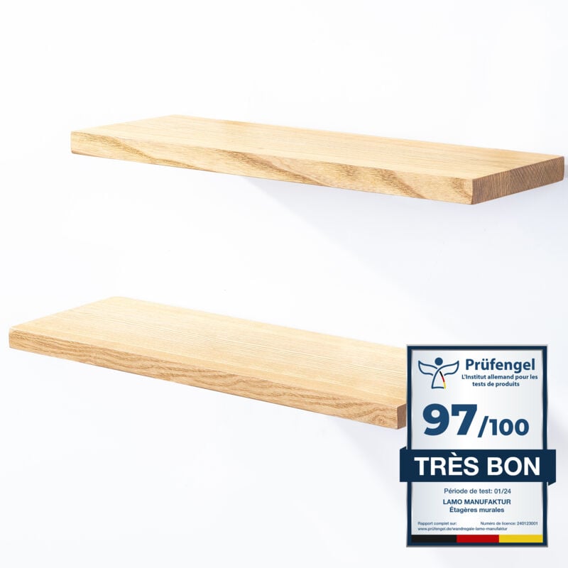 Lamo Manufaktur - 2 étagères murale en bois avec fixation invisible 2x 42cm Etagère murale en 100% bois massif Etagère murale pour salon set 4