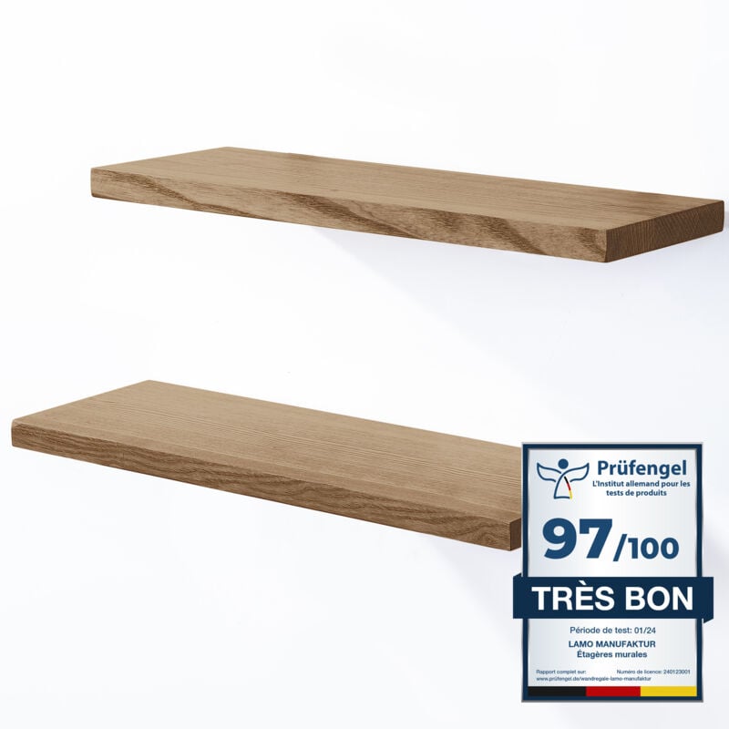 Lamo Manufaktur - 2 étagères murale en bois avec fixation invisible 2x 42cm Etagère murale en 100% bois massif Etagère murale pour salon set 4