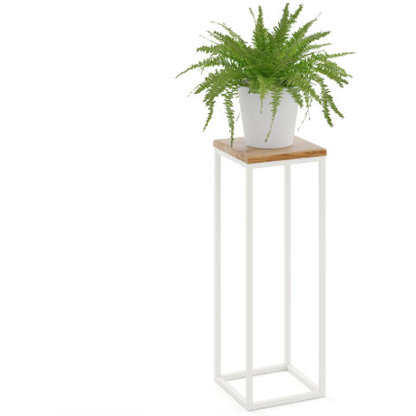 LAMO Manufaktur 70 cm Pflanzenständer Blumenständer Blumenhocker Gestell: Grauweiß 100% Echtholz Massiv Platte Farbe: Rustikal