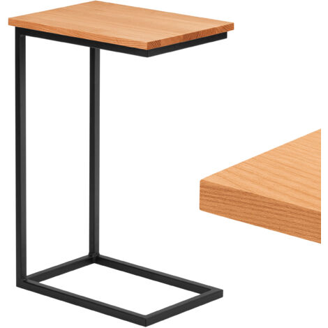 LAMO Manufaktur Beistelltisch Laptoptisch Sofatisch mobiler Kaffeetisch Nachttisch 45x30x67 cm Gestell Schwarz 100% Echtholz Massiv Platte farbe: Natur