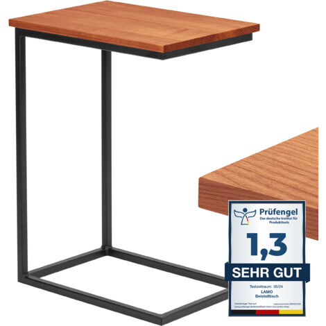 LAMO Manufaktur Beistelltisch  Laptoptisch  Sofatisch  mobiler Kaffeetisch  Nachttisch  50x35x67 cm  Gestell Schwarz  100% Echtholz Massiv Platte farbe: Dunkel