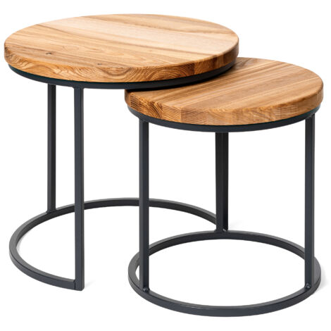 LAMO Manufaktur Couchtisch rund 2er Set - Beistelltisch Holz - Wohnzimmertisch rund, Kaffeetisch, Sofatisch modern, Holztisch für Wohnzimmer, Schlafzimmer- Farbe: Dunkel, Beine: Antrazit