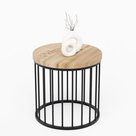 LAMO Manufaktur Couchtisch rund aus Holz 40 x 40 cm - Beistelltisch rund, Wohnzimmertisch, Sofatisch - kleiner Tisch, modern coffee table, Beistelltisch metall - Farbe: Nussbaum, Beine: Schwarz