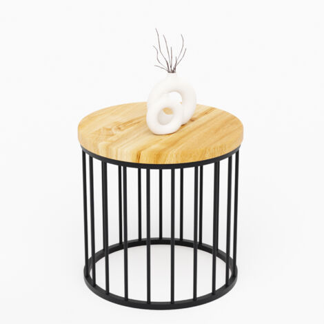 LAMO Manufaktur Couchtisch rund aus Holz 40 x 40 cm - Beistelltisch rund, Wohnzimmertisch, Sofatisch - kleiner Tisch, modern coffee table, Beistelltisch metall - Farbe: Rustikal, Beine: Schwarz