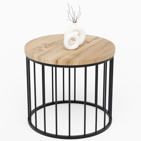 LAMO Manufaktur Couchtisch rund aus Holz 50 x 45 cm - Beistelltisch rund, Wohnzimmertisch, Sofatisch - kleiner Tisch, modern coffee table, Beistelltisch metall - Farbe: Nussbaum, Beine: Schwarz
