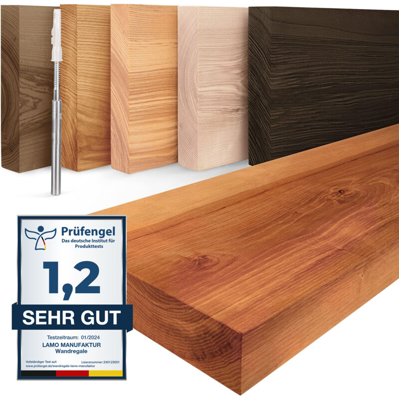 Tagère murale en bois massif, bord régulier droit, étagère flottante montage invisible Foncé 90cm, LWG-01-A-004-90W - Lamo Manufaktur