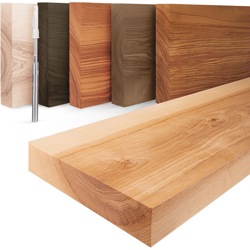 lamo manufacture étagère murale en bois avec un bord naturel+ 3 supports, frène naturel 140cm, lwg-01-a-002-140w