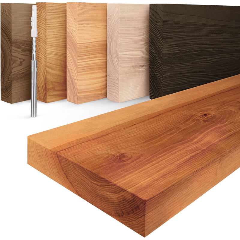 lamo manufacture étagère murale en bois avec un bord naturel+ 2 supports, frène foncé 100cm, lwg-01-a-004-100w