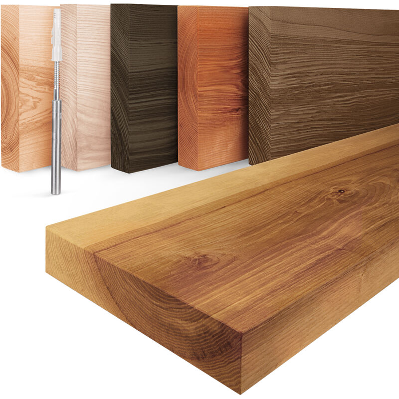 lamo manufacture étagère murale en bois avec un bord naturel+ 2 supports, frène rustique 100cm, lwg-01-a-003-100w