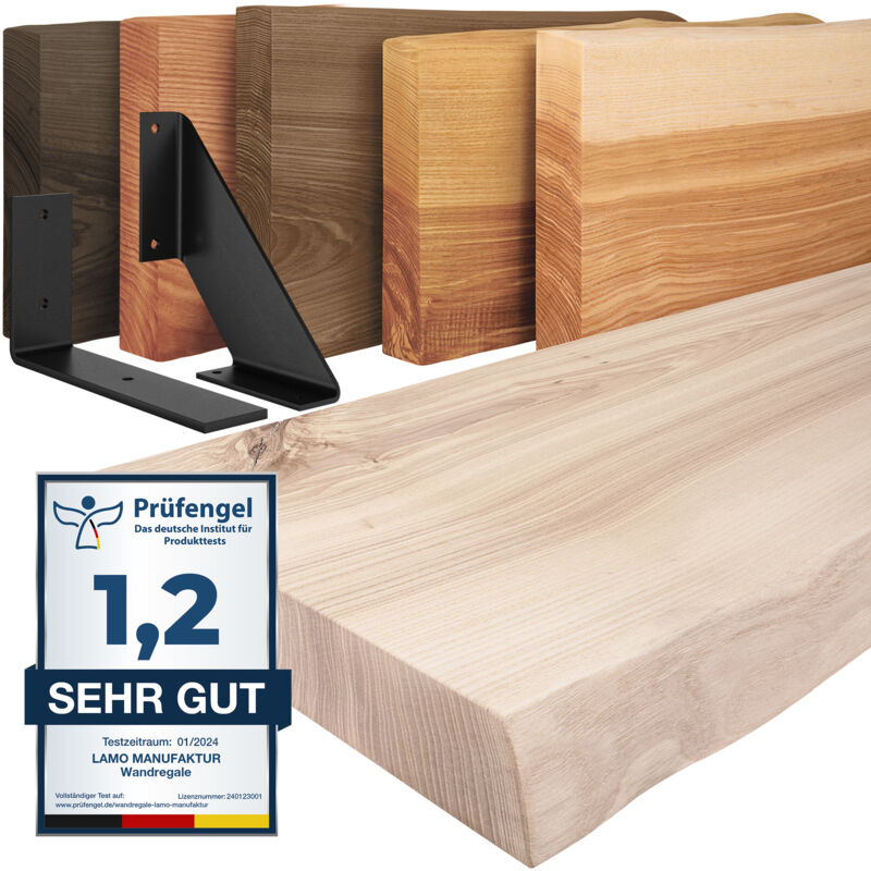 Lamo Manufaktur - tagère murale en bois massif, irrégulier, étagère de rangement Vintage, bois brut / équerre noire 40cm, LW-01-A-001-40VS Lamo Manufaktur - tagère murale en bois massif, irrégulier, étagère de rangement Vintage, bois brut / équerre noire 40cm, LW-01-A-001-40VS