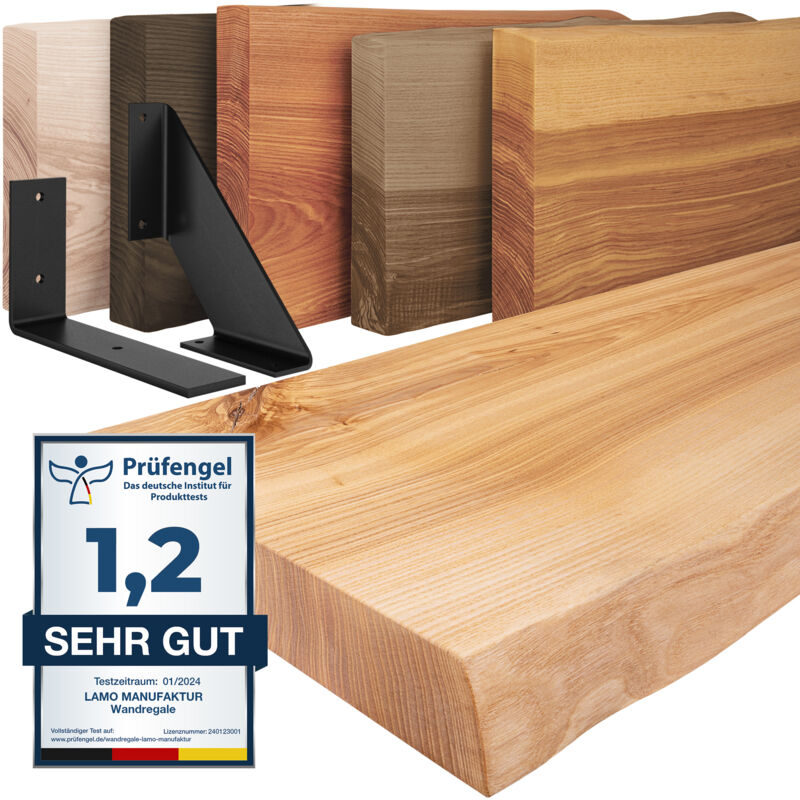 Lamo Manufaktur - tagère murale en bois massif, irrégulier, étagère de rangement Vintage, bois naturel / équerre noire 40cm, LW-01-A-002-40VS Lamo Manufaktur - tagère murale en bois massif, irrégulier, étagère de rangement Vintage, bois naturel / équerre noire 40cm, LW-01-A-002-40VS