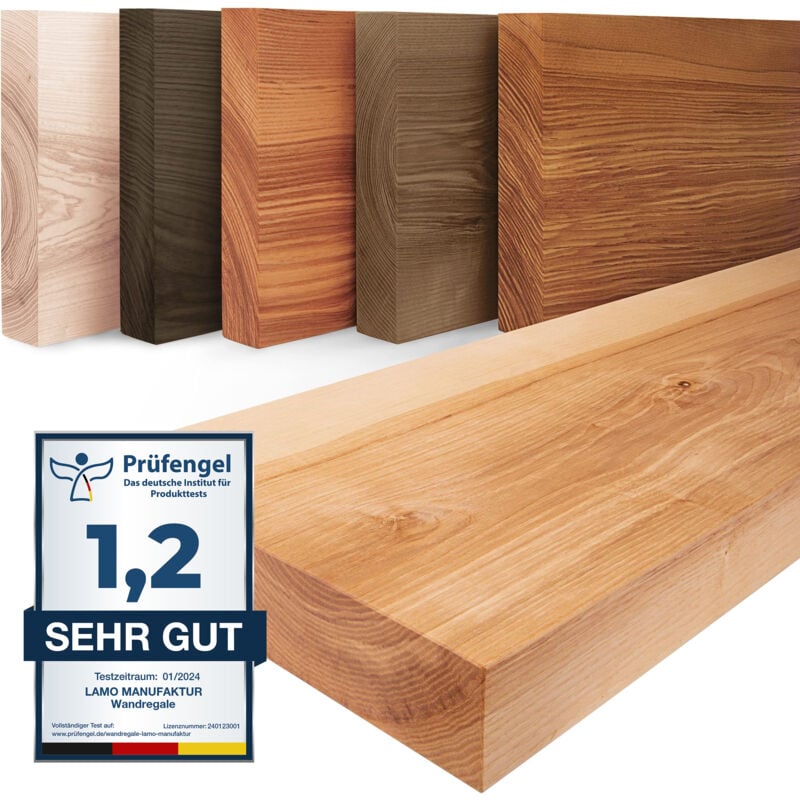 Lamo Manufaktur - tagère murale en bois massif, bord régulier droit, étagère flottante pure, sans fixations, sans trous, Naturel 70cm, LWG-01-A-002-70