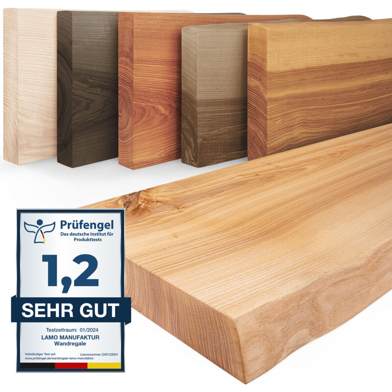 Tagère murale en bois massif, bord irrégulier, étagère flottante pure, sans fixations, sans trous, Naturel 80cm, LW-01-A-002-80 - Lamo Manufaktur