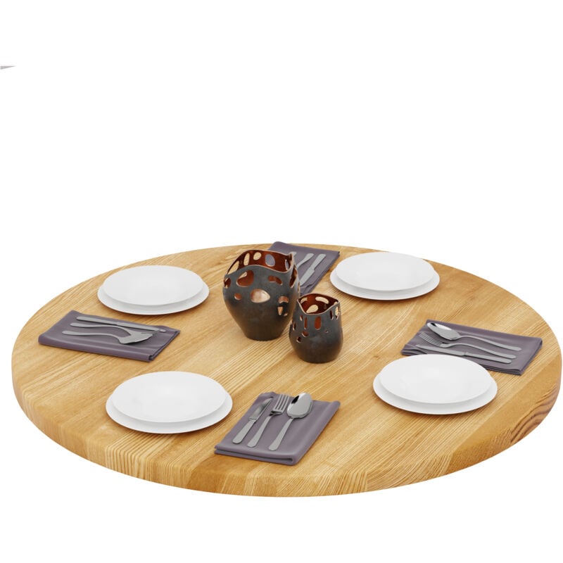 Plateau de table rond 100 cm en bois naturel Dessus rond de table à manger, de cuisine, de bistrot Épaisseur : 40 mm Couleur : Rustique - Lamo