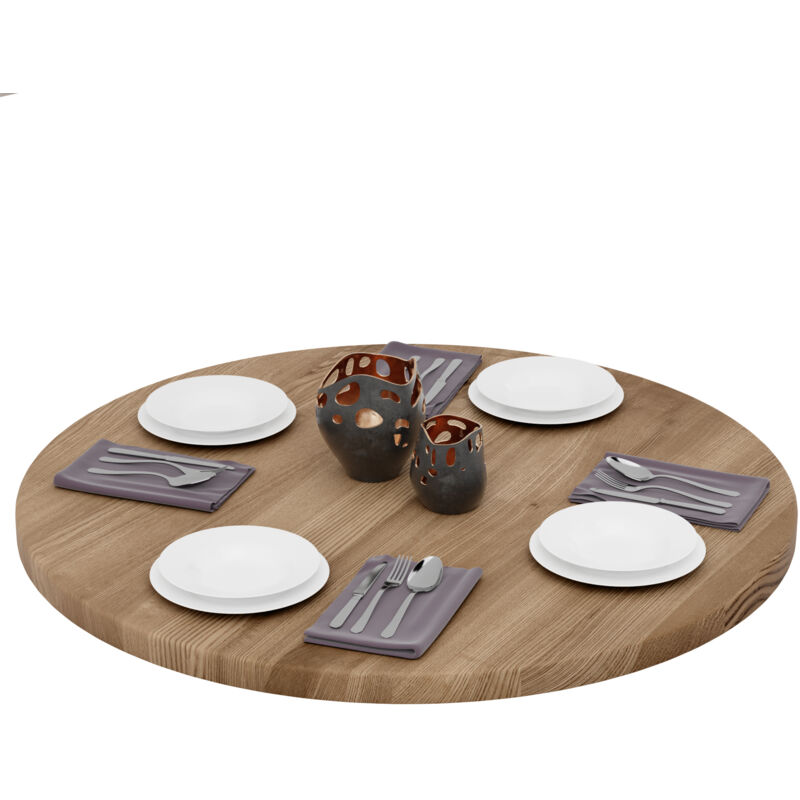 Plateau de table rond 100 cm en bois naturel Dessus rond de table à manger, de cuisine, de bistrot Épaisseur: 40 mm Couleur: Marron Noisette - Lamo